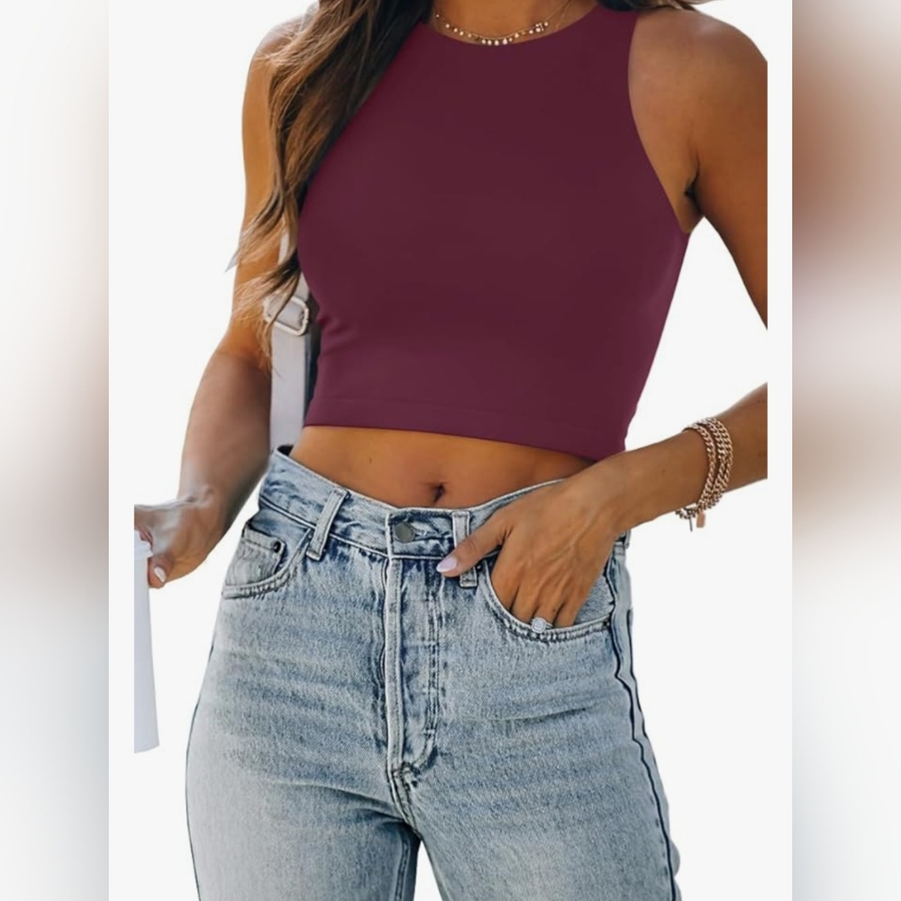 Efan Women's Sleeveless Burgundy Crop Top XL NWT